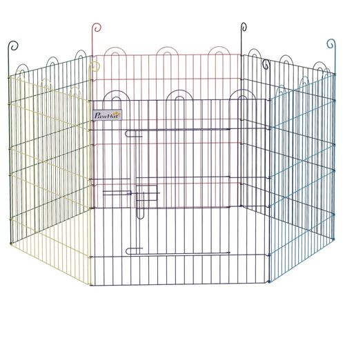 Parc Enclos Modulable Pour Chien Animaux Porte Verrouillable 6 Panneaux Dim. Panneau 59l X 60h Cm Métal Multicolore