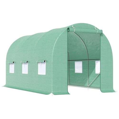 Serre De Jardin Tunnel 4,5l X 2l X 2h M Ch?Ssis Tubulaire Acier Galvanis? Renforc? 1,8 Cm 6 Fen?Tres 1 Porte Vert