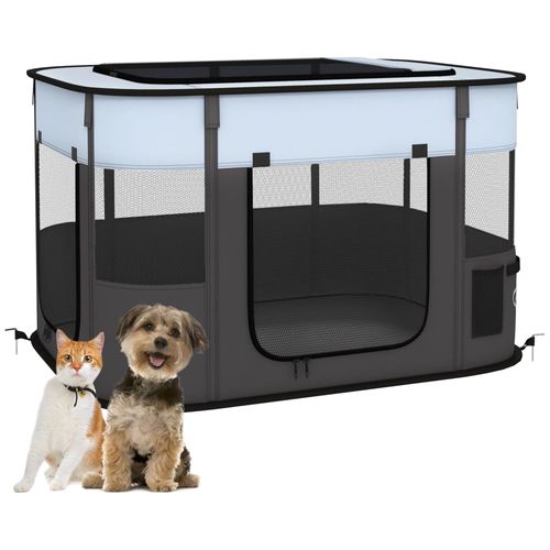 Parc Pour Chien Pliable Dim. 94l X 74l X 60h Cm Tissu Oxford Gris Noir