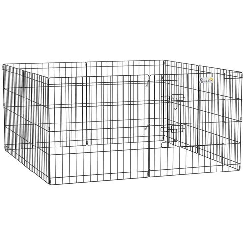 Parc Enclos Modulable Pour Chien Animaux Porte Verrouillable 8 Panneaux Dim. Panneau 61l X 61h Cm Métal Noir