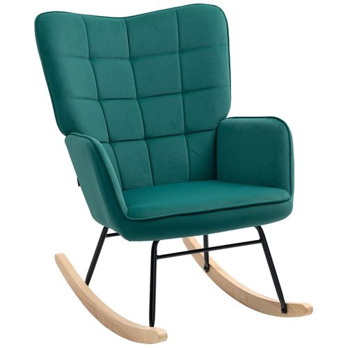 Fauteuil À Bascule Rocking Chair Design - Structure Acier Piètement Bois Effet Velours Vert