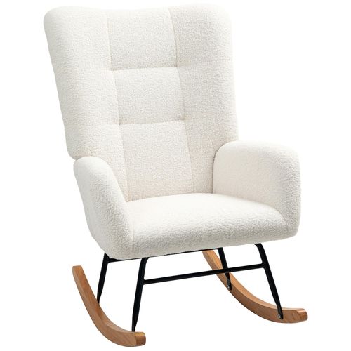 Fauteuil À Bascule Style Nordique Haut Dossier Oreilles Piètement Bois Hévéa Effet Laine Bouclée