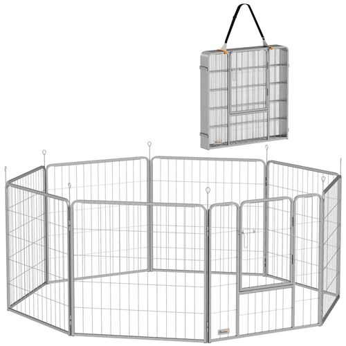 Parc Enclos Chien Modulable Pliable 8 Panneaux Porte Verrouillable Acier Époxy Gris