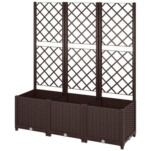 Jardinière Treillis Haut H.135 Cm - Système De Drainage Intégré - Effet Rotin Tressé Pp Chocolat