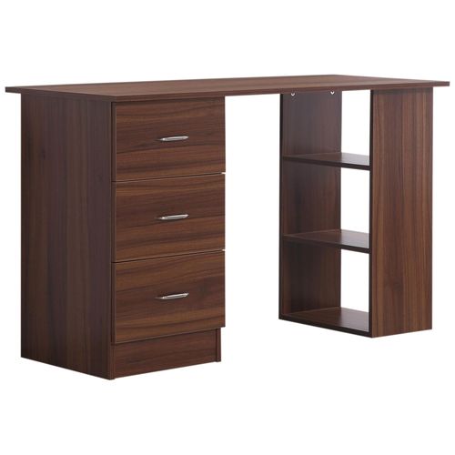 Bureau Informatique Table Multi-Fonctions 3 Tiroirs 2 Étagères Dim. 120l X 49l X 72h Cm Mdf Aspect Noyer