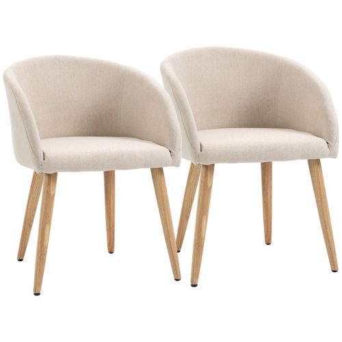 Homcom Chaises De Visiteur Design Scandinave - Lot De 2 Chaises - Pieds Inclinés Effilés Bois Caoutchouc - Assise Dossier Accoudoirs Ergonomiques Aspect Lin Beige