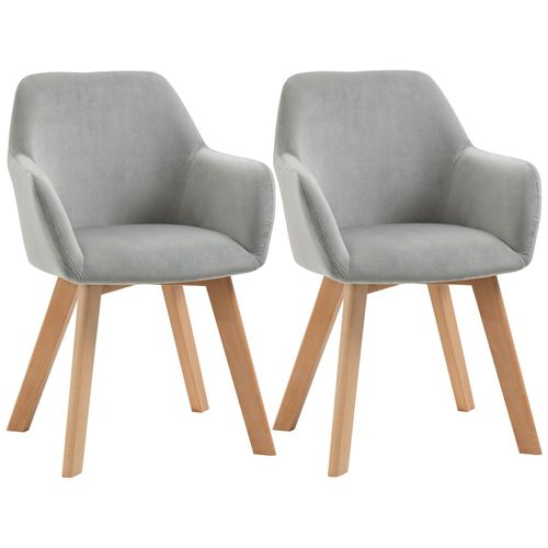 Chaises De Visiteur Design Scandinave - Lot De 2 Chaises - Pieds Bois Hévéa - Assise Dossier Accoudoirs Velours Gris