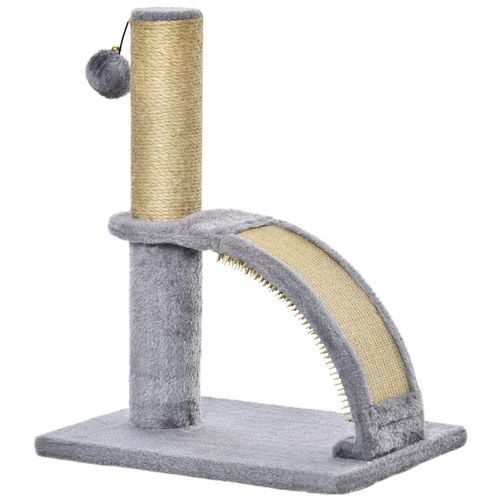 Arbre À Chat Griffoir Grattoir Design Jeu Boule Suspendue + Demi-Arc De Massage Peluche Jute Naturelle Gris