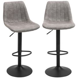 Lot De 2 Tabourets De Bar Style Vintage Hauteur Réglable Pivotant Repose-Pied Gris