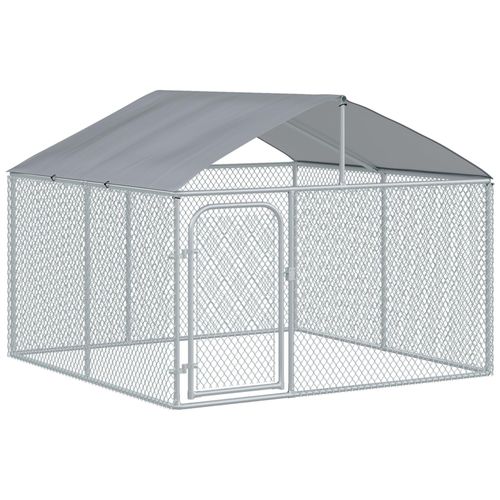 Chenil Extérieur Avec Toit Pour Chien 5 M² - Parc Grillagé 230 X 230 X 175 Cm - Espace Couvert - Acier Galvanisé