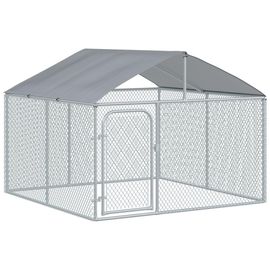 Chenil Extérieur Avec Toit Pour Chien 5 M² - Parc Grillagé 230 X 230 X 175 Cm - Espace Couvert - Acier Galvanisé