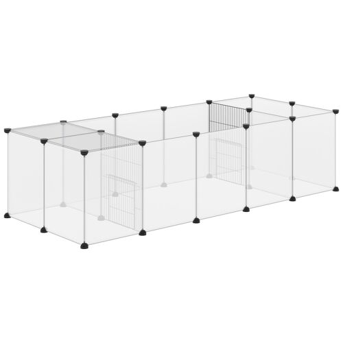 Enclos Parc Modulable Petits Animaux - 20 Panneaux - Dim. 175l X 70l X 45h Cm - Acier Noir Pp Blanc