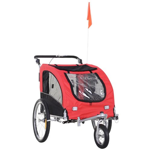 Remorque Vélo Jogger 2 En 1 Pour Animaux Drapeau Roue Avant Pivotante Réflecteurs Et Barre D¿Attelage Inclus Rouge Noir