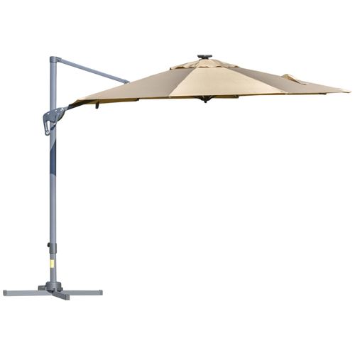 Parasol D?Port? Octogonal Parasol Led Inclinable Pivotant Manivelle Pi?Tement Acier Dim. ? 3 X 2,48h M Beige