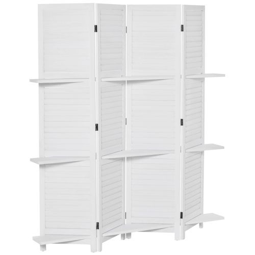 Paravent intérieur 4 panneaux 3 étagères pliables séparateur de pièce portes persiennes bois de paulownia blanc