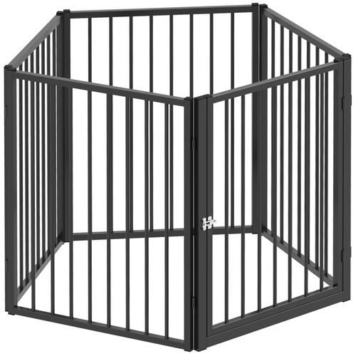 Parc Enclos Chien Modulable Pliable - Porte Verrouillable, 5 Panneaux - Acier Noir