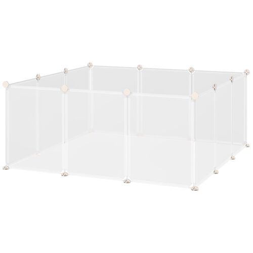 Cage Parc Enclos Modulable Petits Animaux - Dim. 105l X 105l X 45h Cm - 12 Panneaux Résine Pp Opaque