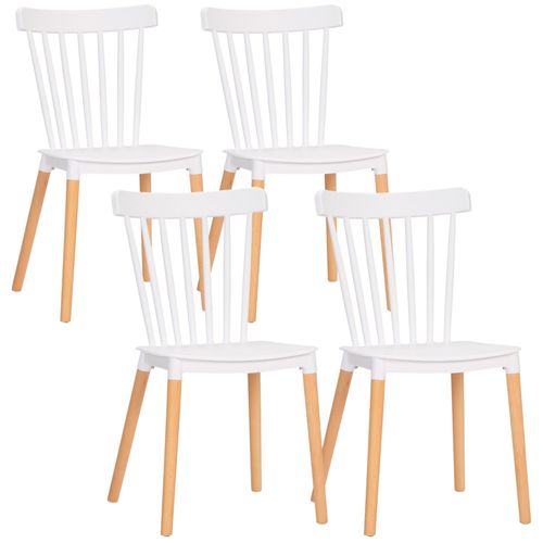 Lot De 4 Chaises De Salle À Manger Style Scandinave Piètement Bois Hêtre Pp Blanc