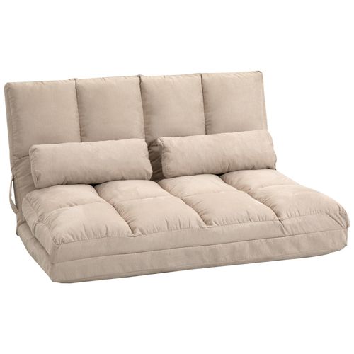 Chauffeuse - Matelas D'appoint Pliant - Fauteuil Convertible - Inclinaison Dossier Réglable 14 Positions - 2 Coussins Inclus - Polyester Aspect Suédé Beige