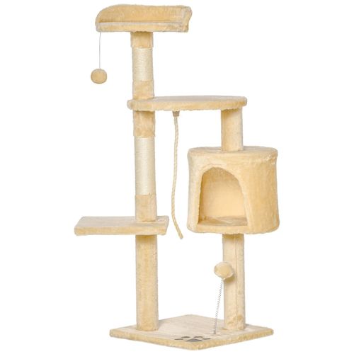Arbre À Chats Multi-Équipements Griffoirs Grattoirs Plateformes Niche Corde Jouets 40l X 40l X 114h Cm Beige