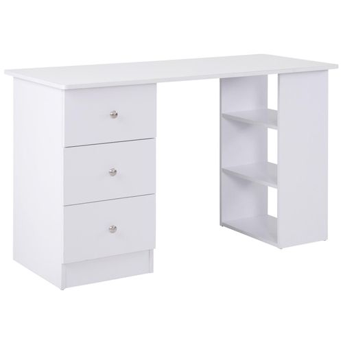 Bureau Informatique Multimédia Multi-Rangements 3 Tiroirs 2 Étagères 120l X 49l X 72h Cm Blanc