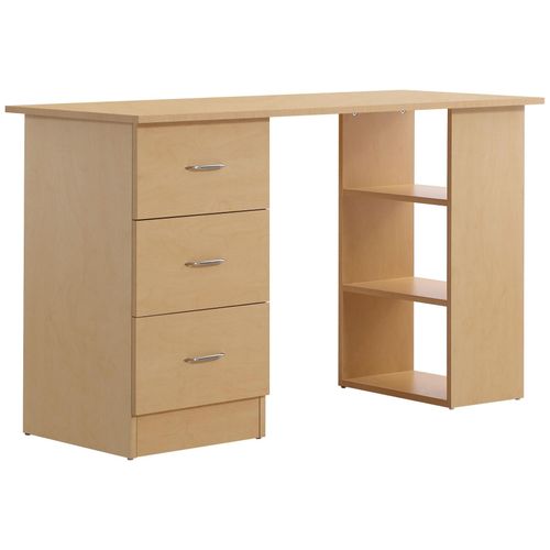 Bureau Informatique Table Multi-Fonctions 3 Tiroirs 2 Étagères Dim. 120l X 49l X 72h Cm Mdf Aspect Bois Clair