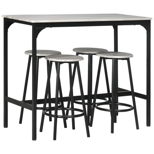Ensemble Table De Bar 4 Tabourets Style Industriel Métal Noir Aspect Bois Gris