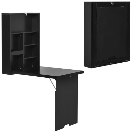Bureau Escamotable Bureau Pliable HOMCOM 2 En 1 - 4 étagères