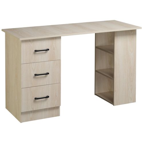 Bureau Informatique Table Multi-Fonctions 3 Tiroirs 2 Étagères Dim. 120l X 49l X 72h Cm Mdf Aspect Bois