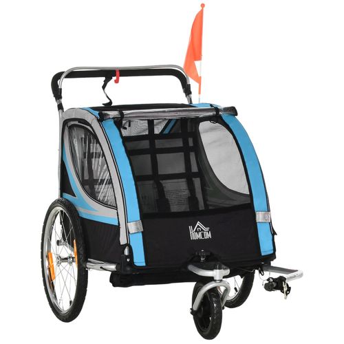 Remorque Vélo Jogger 2 En 1 Pour Enfant Drapeau Roue Avant Pivotante Réflecteurs Et Barre D¿Attelage Inclus Bleu Noir