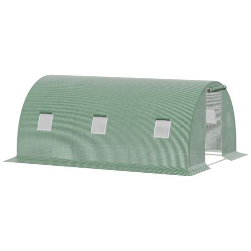 Serre Tunnel 13,5 M² Dim. 4,5 X 3 X 2 M - 6 Fenêtres, Porte Zippée Enroulable - Acier Galvanisé Pe Haute Densité Vert