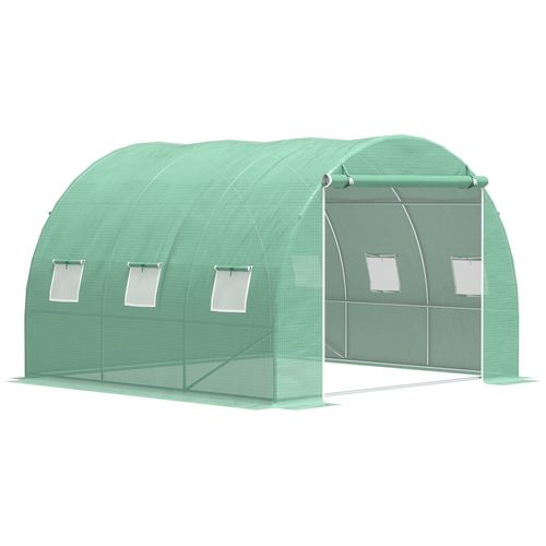 Serre Tunnel 9 M² Dim. 3 X 3 X 2 M - Porte Enroulable Zippée, 6 Fenêtres - Acier Galvanisé Pe Haute Densité Vert