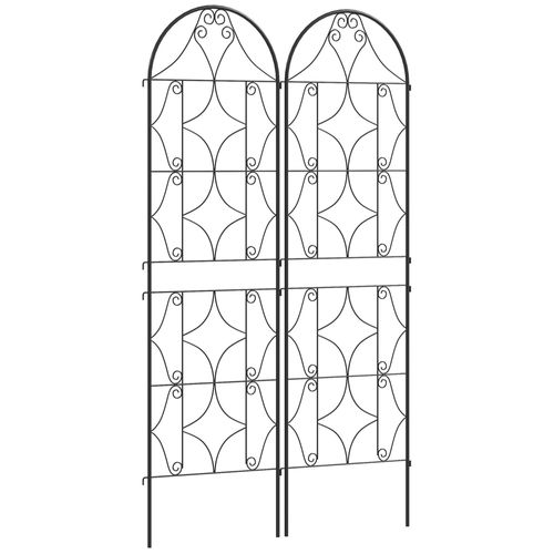 Treillis De Jardin Effet Fer Forgé - Lot De 2 Supports Pour Plantes Grimpantes - 50 X 180 Cm - Métal Époxy Noir
