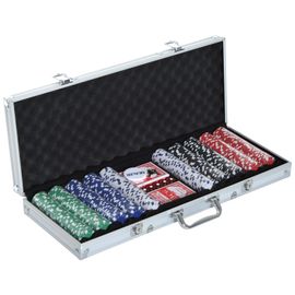 Malette Professionnelle De Poker 500 Jetons 2 Jeux De Cartes 5 Dés Bouton Dealer 2 Clés Alu Neuf 14