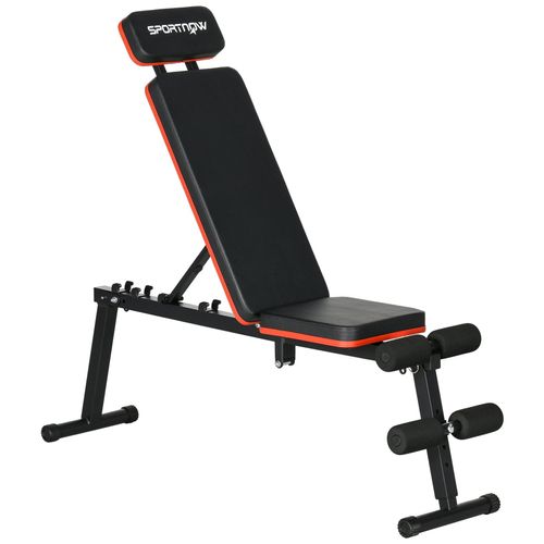 Banc De Musculation Pliable Inclinable Abdominaux - 4 Coussins Presse-Jambes - Acier Pu Rouge Noir