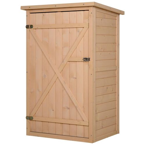 Armoire Abri De Jardin Remise Pour Outils Bois De Sapin Pré-Huilé Toit Bitumé Incliné - Grande Porte Verrouillable Loquet - 2 Étagères - Dim. 75l X 56l X 115h Cm