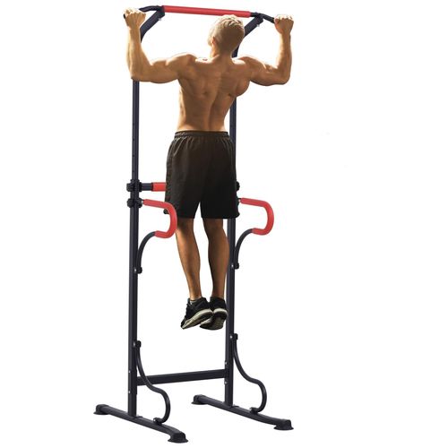Homcom Station De Musculation Multifonctions Barre De Traction Chaise Romaine Hauteur Réglable Acier Noir Rouge
