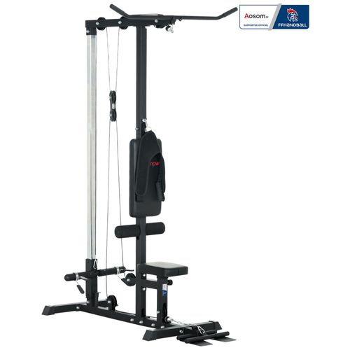 Station De Musculation Tirage Poitrine - Collaboration Aosom.Fr X Ffhandball - Bande De Résistance, Siège Réglable - Noir