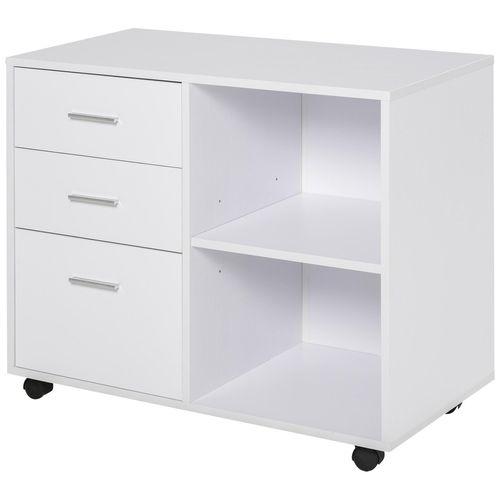 Support D'imprimante Organiseur Bureau Caisson 3 Tiroirs + 2 Niches + Grand Plateau Panneaux Particules B
