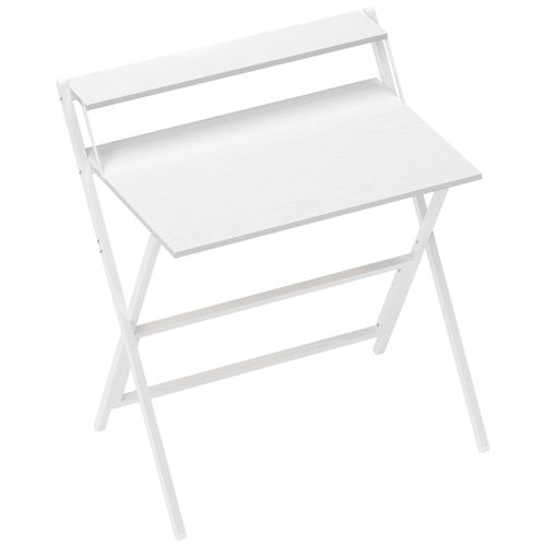 Bureau Informatique Design Pliable - Étagère Haute - Structure Acier Effet Bois Blanc