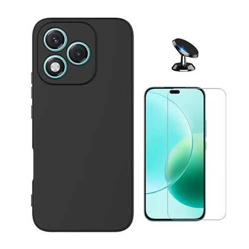 Kit Verre Trempé Clearglass + Coque Silicone Liquide + Support Voiture Magnétique PHONECARE Pour Honor 400 Lite - Noir