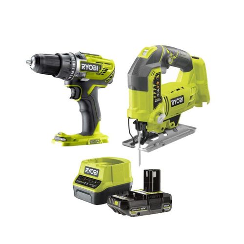Pack 18V RYOBI Perceuse-visseuse R18DD3-0 - Scie sauteuse R18JS-0 - Batterie 2.0Ah et chargeur
