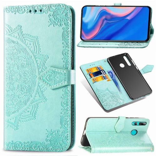 Huawei Y9 Prime 2019 Coque, Saturcase Mandala Gaufrage Pu Cuir Magnétique Flip Portefeuille Support Porte-Carte Protecteur Coque Housse Étui Avec Dragonne Pour Huawei Y9 Prime 2019 (Vert)