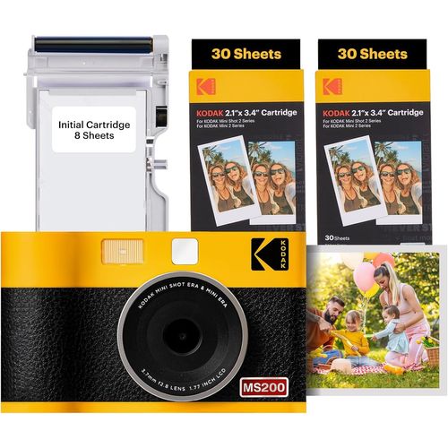 SUBZONAL-Mini Shot 2 Era 4PASS 2-in-1 Appareil Photo Instantané et Imprimante Photo Portable (5,3x8,6cm) (Appareil Photo + Paquet avec 68 Feuilles, Jaune)