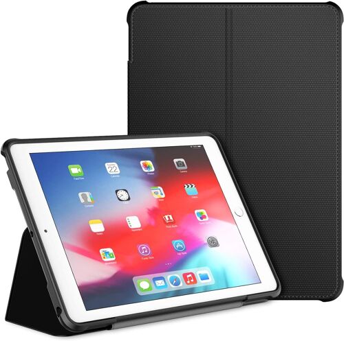 Coque Compatible Ipad (9,7 Pouces, Modèle 2018/2017, 6ème / 5ème Génération), Support Double Avec Couverture Arrière En Tpu Antichoc, Housse Étui Avec Veille/Réveil Automatique, Noir