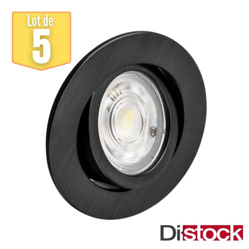 Lot De 5 Spots Led Encastrables 3en1 Rond Noir 7w Ip20