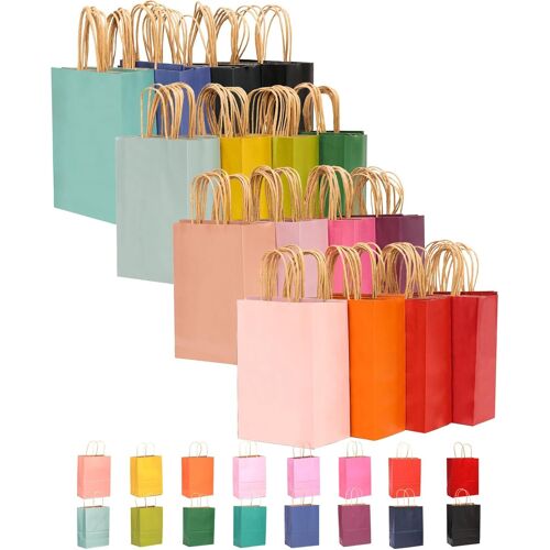 Mevronisshop-Lot De 16 Sacs Cadeaux En Papier Kraft Avec Poignées 21x15x8 Cm Petites Sacs Cadeaux 16 Sacs De Couleurs Différentes Utilisation Polyvalente (21x15x8 Cm, Petite Taille)