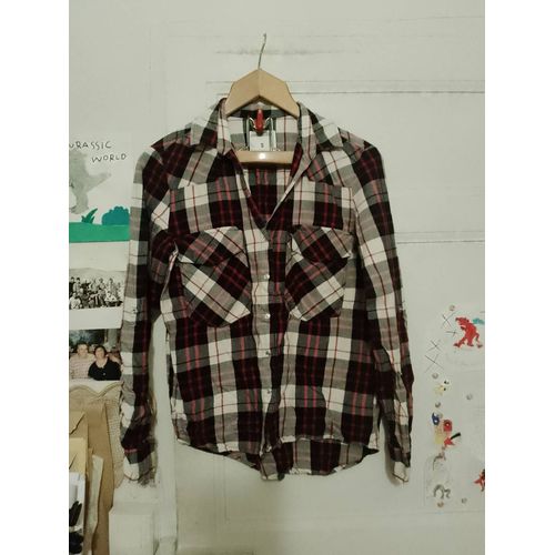 Chemise À Carreaux Blanche Traits Rouges /Noirs 38 M Zara Woman.