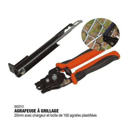 Agrafeuse à grillage à chargeur automatique + 100 agrafes plastifiées 20 mm - RONDY