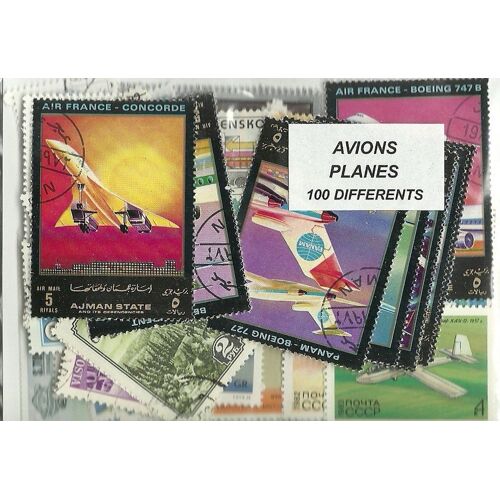 Lot 100 Timbres Thematique " Avions "